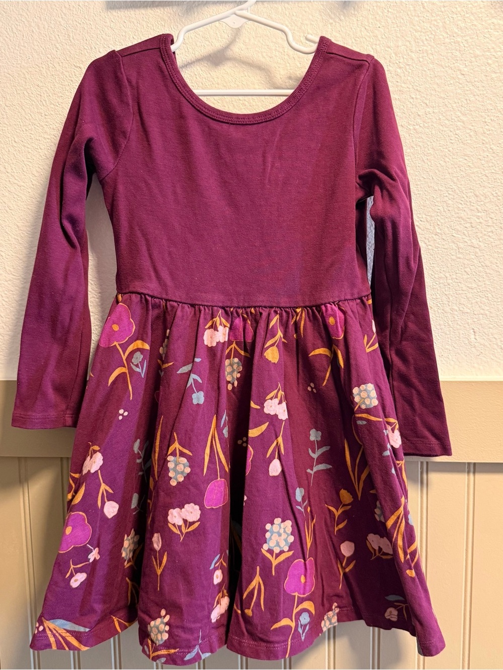 Tea Colection Girls' Long Sleeve Floral Skater Dress - Deep Plum